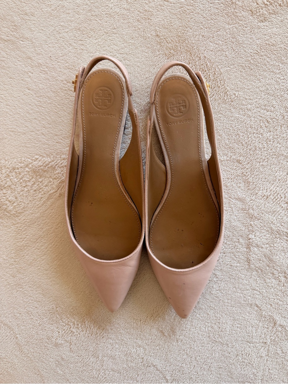 Tory Burch Blush Leather Pointed-Toe Slingback Heels